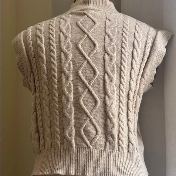 Women's Cable Knit Sweater- Cream - Picture 5 of 6